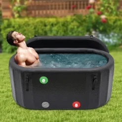 New Kallbadkar / Isbadkar - Uppblåsbar tub - 370 L - 150 x 80 cm - Med isolerat lock - Portabel - Grå Spa & Utomhusbad