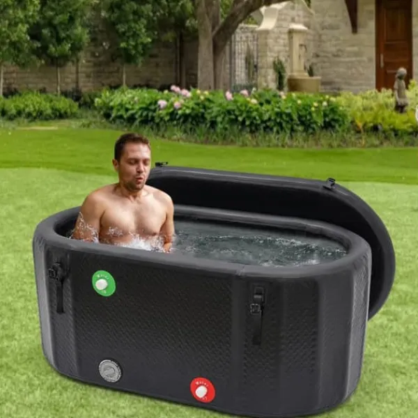 New Kallbadkar / Isbadkar - Uppblåsbar tub - 370 L - 150 x 80 cm - Med isolerat lock - Portabel - Grå Spa & Utomhusbad