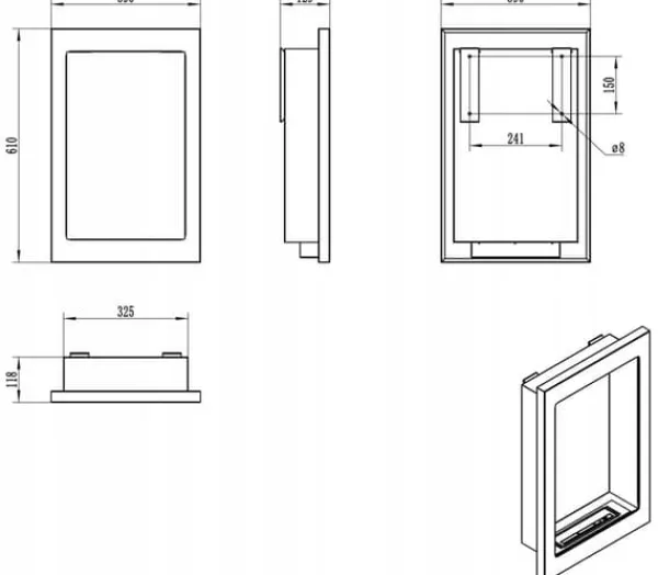 Kaminen Öppna spisar Bio-eldplats Väggmonterad biokamin etanolkamin VERTICAL 61 cm x 39 cm x 12 cm svart ekologisk eldstad