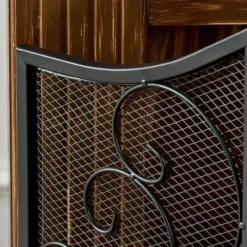 Kamingaller gnistskydd, vikbart 3-panel, vintage, metall, svart
