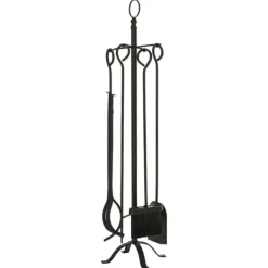 Kaminset 5-delars för inomhus: stativ och verktyg, smidesjärn, 20×20×82,5 cm, svart