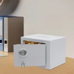 Kassaskåp - Insättningsbox med inkast - 4,6 L Kapacitet - Nyckellås - Q235 Stål - Väggmonterad/Fristående - Himmelsblå
