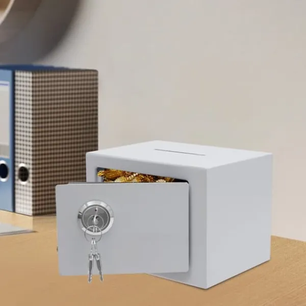 Kassaskåp - Insättningsbox med inkast - 4,6 L Kapacitet - Nyckellås - Q235 Stål - Väggmonterad/Fristående - Himmelsblå