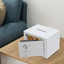 Kassaskåp - Insättningsbox med inkast - 4,6 L Kapacitet - Nyckellås - Q235 Stål - Väggmonterad/Fristående - Himmelsblå
