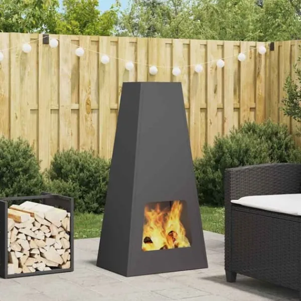 New Kegelformad vedeldad kamin i svart stål | Storlek: 50x35x100 cm | Utomhusvärme & atmosfär Vedeldade Kaminer