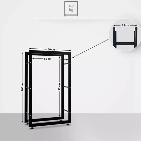 Keri V2 Firewood Rack - Black Metal, 25x60x100 cm