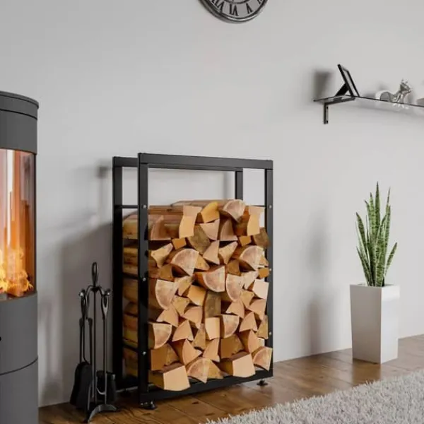 Keri V2 Firewood Rack - Black Metal, 25x60x100 cm