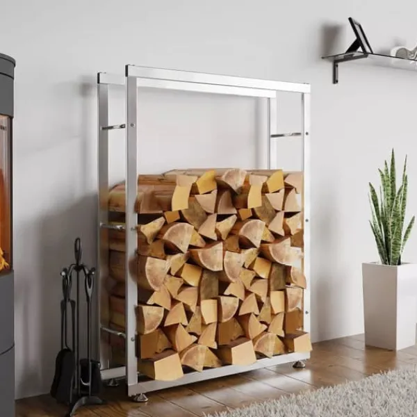 Keri V2 Stainless Steel Firewood Rack - 100x25x125 cm, Indoor Use, Stable Construction with Crossbars
