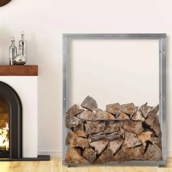 Keri V2 Stainless Steel Firewood Rack - 100x25x125 cm, Indoor Use, Stable Construction with Crossbars