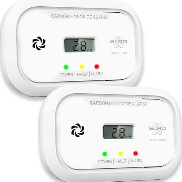 Discount Koldioxiddetektor - ELRO - FC5010 - 2-Pack - Skärm - Larm 85 dB - Batterier 10 år Rök- & Koloxiddetektorer