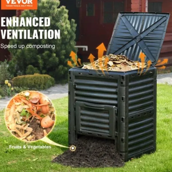 Hot Kompostbehållare, 60,7x60,5x82,5 cm, Svart, Utomhusförvaring Kompostering