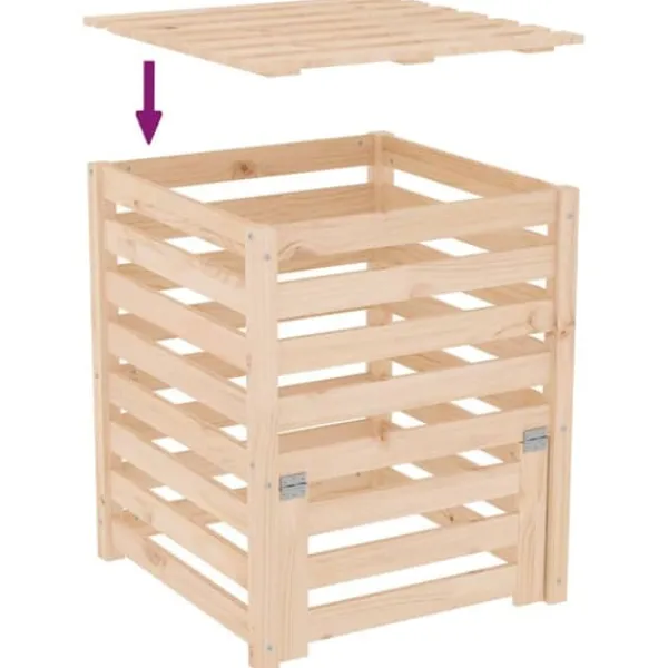 Discount Kompostlåda i massiv furu - Hög kapacitet med lufthål | Storlek: 63,5x63,5x77,5 cm Kompostering