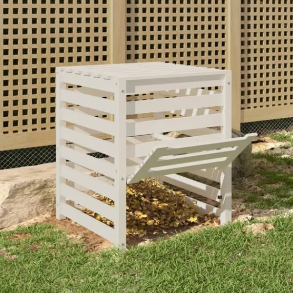 vidaXL Kompostlåda vit 63,5x63,5x77,5 cm massiv furu