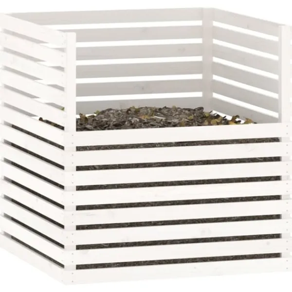 vidaXL Kompostlåda vit 100x100x102 cm massiv furu