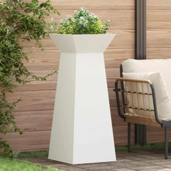 Konformad växtställning i vit plast - Modern dekoration för inomhus och utomhus | Storlek: 40x40x101 cm | Färg: Vit