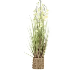 Clearance Konstgjord blomma I TRÄDGÅRD H87cm, vit campanula, gräs med kruka Blommor