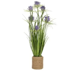 Konstgjord blomma I TRÄDGÅRD H70cm, lila krysantemum, gräs med kruka