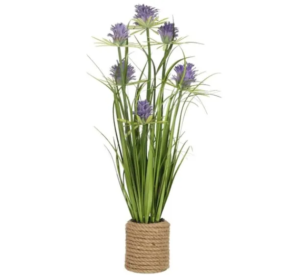 Konstgjord blomma I TRÄDGÅRD H70cm, lila krysantemum, gräs med kruka