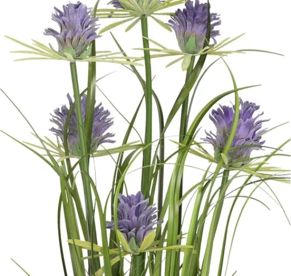 Konstgjord blomma I TRÄDGÅRD H70cm, lila krysantemum, gräs med kruka