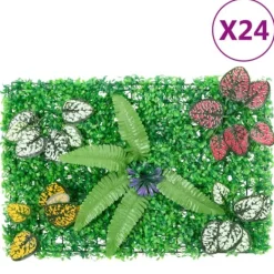 Konstgjord växtvägg 24 st - Insynsskydd för trädgård | Färg: Grön | Storlek: 40x60 cm