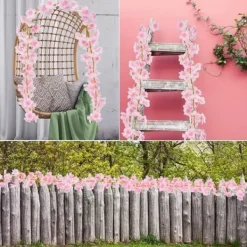 Outlet Konstgjorda blommor, 4 st 6ft konstgjord körsbärsblomskrans hängande hem Bröllopsträdgård Blommor
