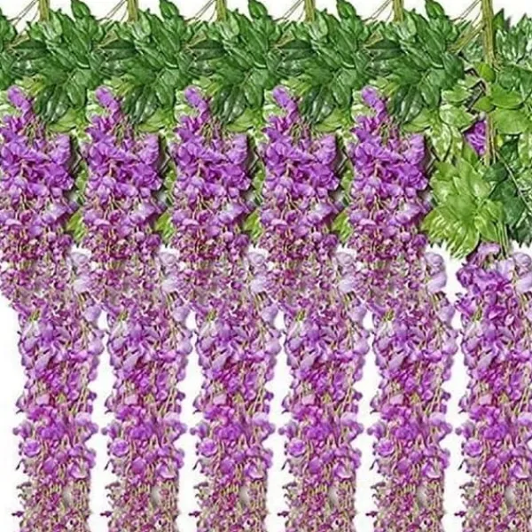 Hot Konstgjorda löv Lila blåregn blomma 12pack falsk vinranka hängande växt girland grön falsk plast växt Trädgård Bröllop Blommor