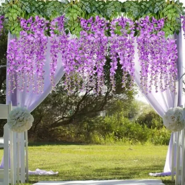 Hot Konstgjorda löv Lila blåregn blomma 12pack falsk vinranka hängande växt girland grön falsk plast växt Trädgård Bröllop Blommor