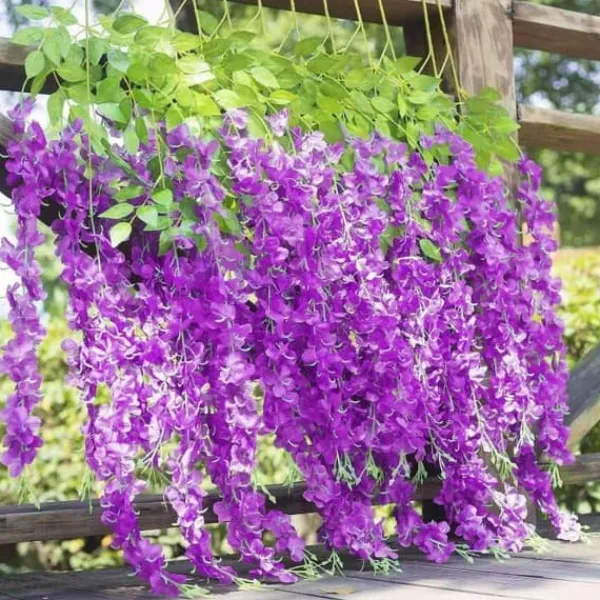 Hot Konstgjorda löv Lila blåregn blomma 12pack falsk vinranka hängande växt girland grön falsk plast växt Trädgård Bröllop Blommor