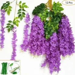 Hot Konstgjorda löv Lila blåregn blomma 12pack falsk vinranka hängande växt girland grön falsk plast växt Trädgård Bröllop Blommor