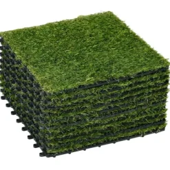 Konstgräs 10 st 30×30 cm, 25 mm – balkong & trädgård, mörkgrön, lättskött