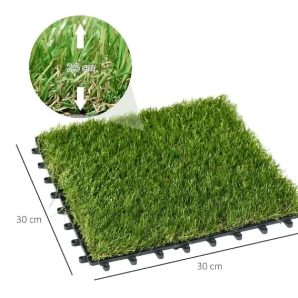Konstgräs 10 st 30×30 cm, 25 mm – balkong & trädgård, mörkgrön, lättskött