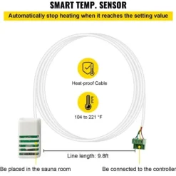 Kontrollenhet för extern bastuvärmare 3KW-9KW, Bastuspiskontroll 104-221℉, Tid och Temperatur.
