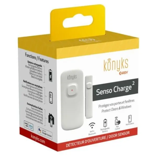 Konyks Senso Charge 2 - Batteridriven Wi-Fi-öppningsdetektor för dörr och fönster, 1 års batteritid, Smartphone-aviseringar