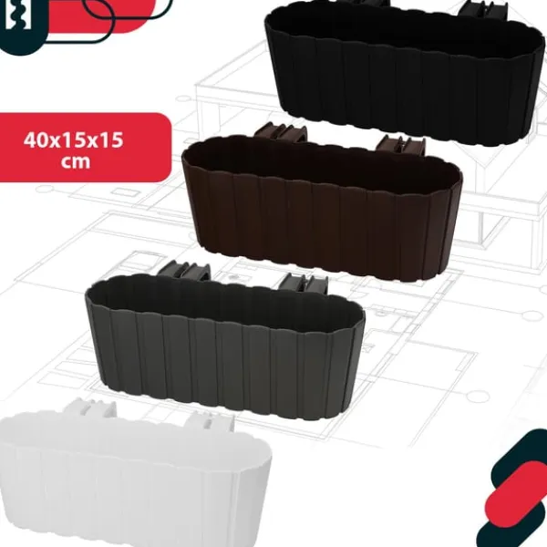 KOTARBAU® Balkonglåda Blomkruka för räcke Oval Rustik Vit 400 MM Set om 6