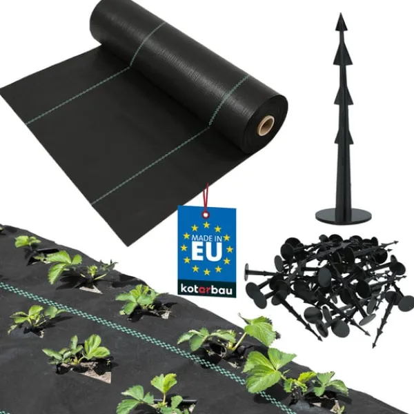 Outlet KOTARBAU® Ogrässkyddande Trädgårdstextil Universal För Ogräs Svart Rulle 110 G/M2 0,6 X 100 M + Pinnar Markduk & Fiberduk