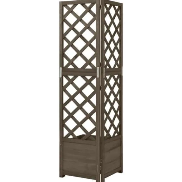 Krukor & odlingslådor - Living Hörnspaljé med odlingslåda grå 40x40x150 cm massivt granträ