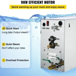 Outlet 9KW ånggenerator för SPA-rum, digital display, 35℃-55℃, bastu, hem & kommersiell ånggeneratorsats. Bastu