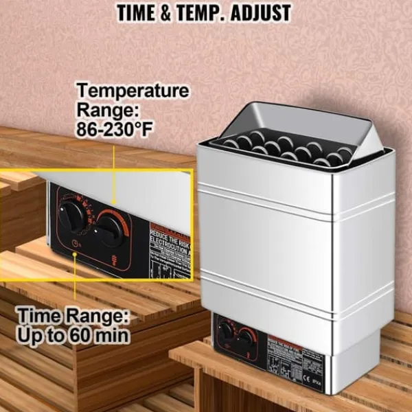Outlet 9KW våt och torr elektrisk bastuvärmare, snabb uppvärmning, justerbar tid/temp Bastu