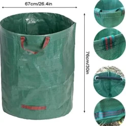 Clearance 272L trädgårdsväska, 2-pack återanvändbara rivsäkra återvinningspåsar 4 handtag, vattenavvisande avfallspåse i förstärkt tyg [1274] Trädgårdskorgar