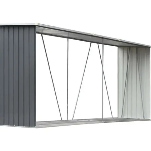 vidaXL Lagermetod för trä - - 330x84x152 cm - Galvaniserat stål - Grå - Traditionellt tak
