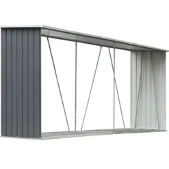 vidaXL Lagermetod för trä - - 330x84x152 cm - Galvaniserat stål - Grå - Traditionellt tak