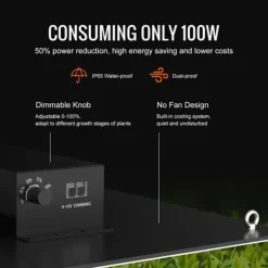 LED V grow light, 300W fullspektrum, dimbar, hög avkastning, Samsung dioder för inomhusodling och växthus.