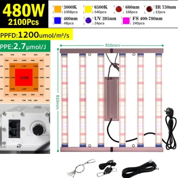 LED Växtbelysningspanel, Dimbara Ljusstyrka, Hög PPFD Prestanda,480W