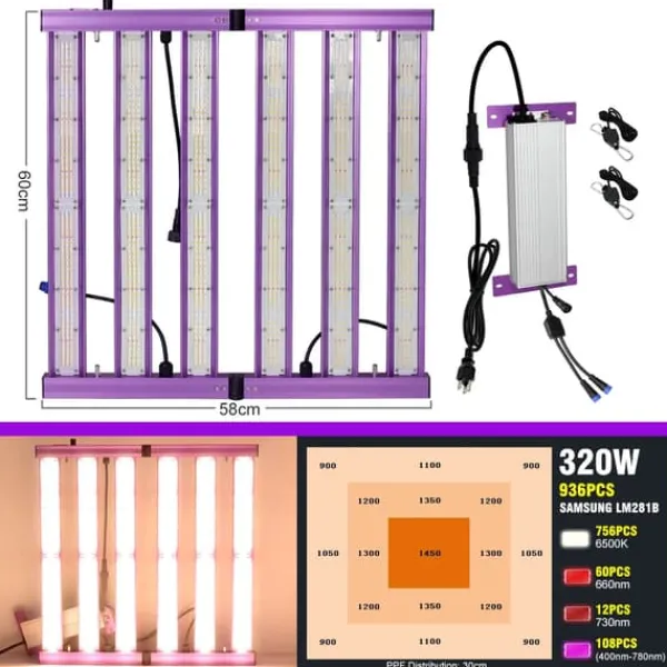 New LED Växtlampa, Full Spektrum, 6500K Färgtemperatur,320W Kit För Växt- & Örtplantering