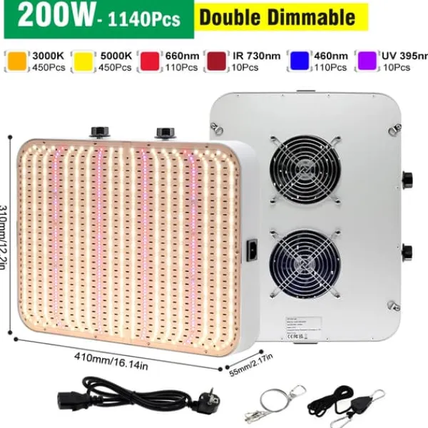 Clearance LED Växtlampa, Full Spektrum, Dimmbar,200W Kit För Växt- & Örtplantering