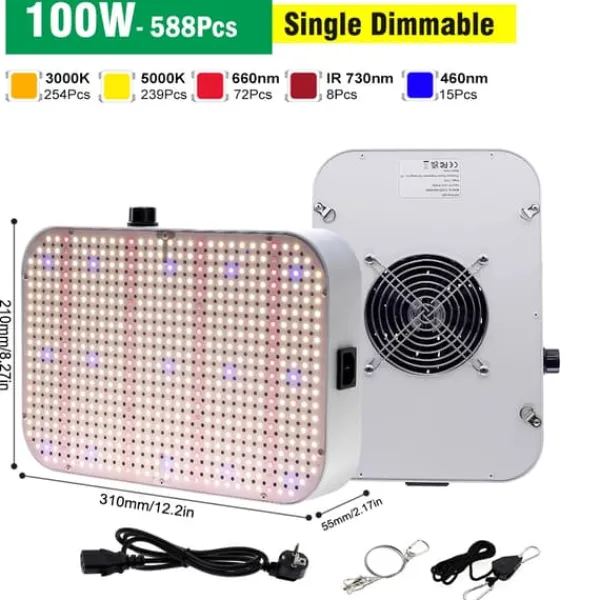 Clearance LED Växtlampa, Full Spektrum, Dimmbar,100W Kit För Växt- & Örtplantering
