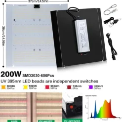 LED Växtlampa, Full Spektrum, Justerbar Dämpning,UV-ljus