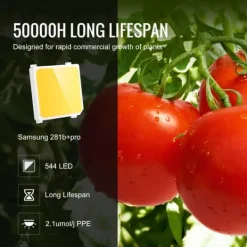 LED Växtlampa, 200W Full Spektrum Dimbar, Hög Avkastning Samsung Dioder för Inomhusodling, Fröplantor och Blomning.