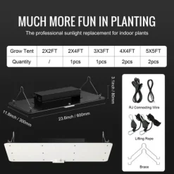 Best LED-växtlampa, fullspektrum, justerbar ljusstyrka,200W Kit För Växt- & Örtplantering