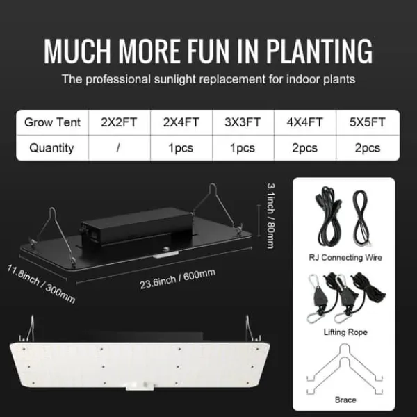 Best LED-växtlampa, fullspektrum, justerbar ljusstyrka,200W Kit För Växt- & Örtplantering